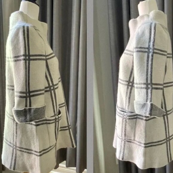 Moth Anthropologie Wool Sweater with Large Grey Plaid  Cream and Gray | M-L - Picture 3 of 15